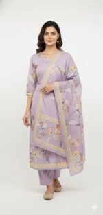 Grey Cotton Printed Suit