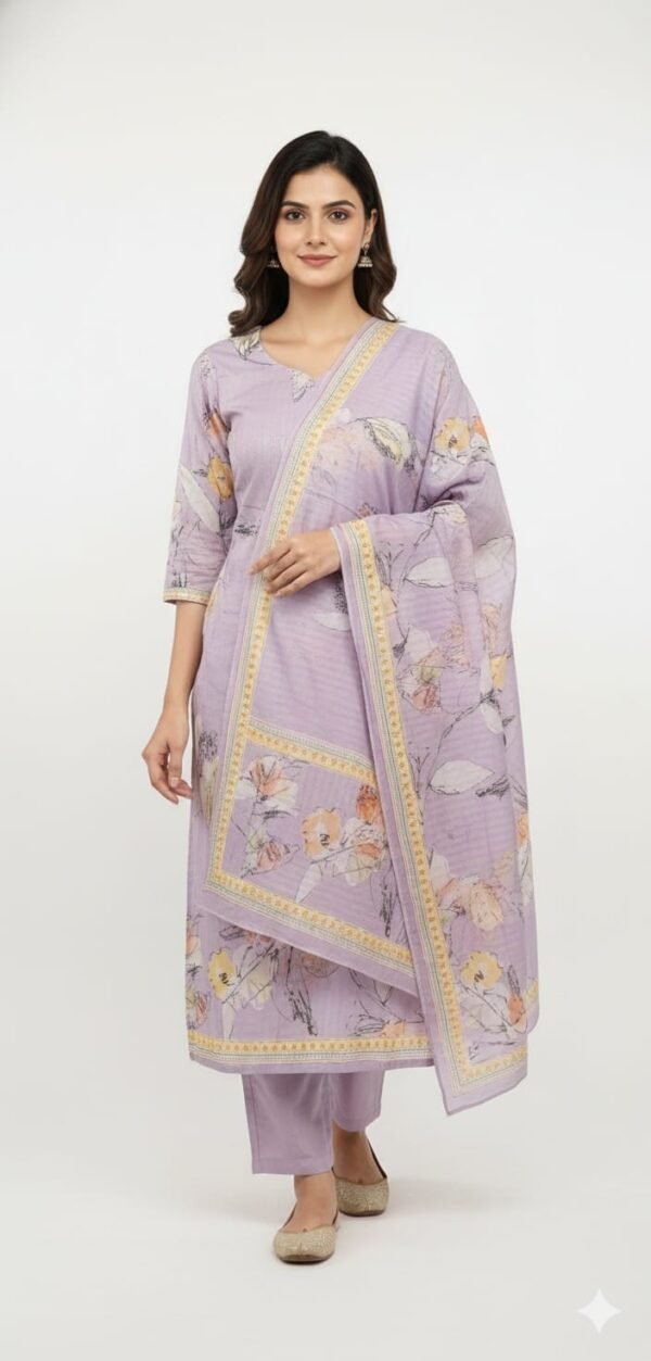 Grey Cotton Printed Suit