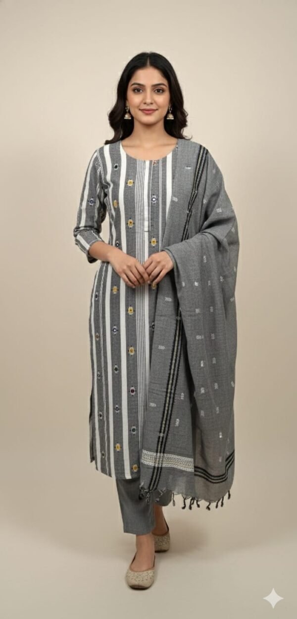 Handloom Cotton Mirror Work Suit