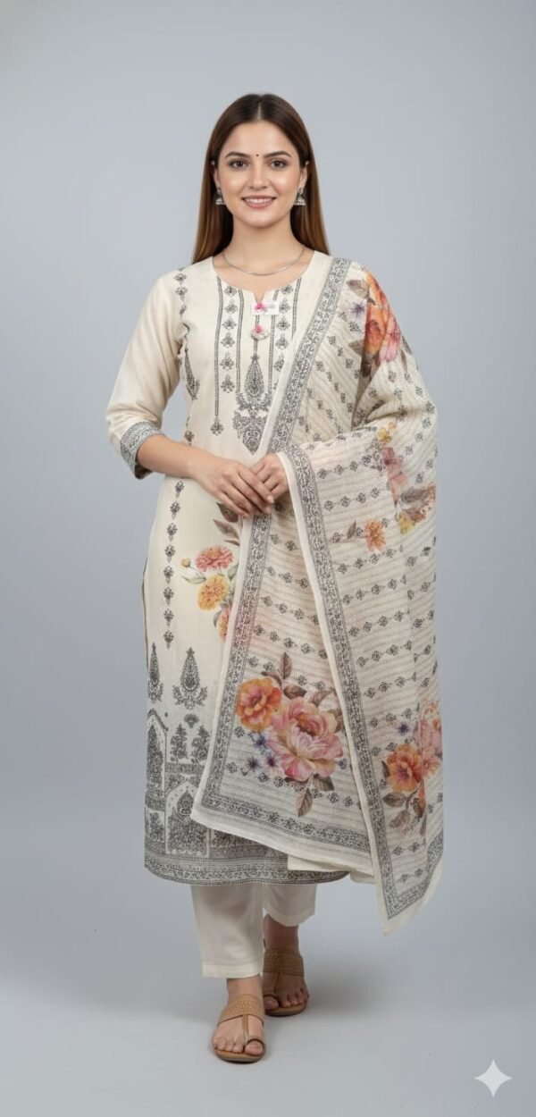 Linen Cotton Printed and Work Suit