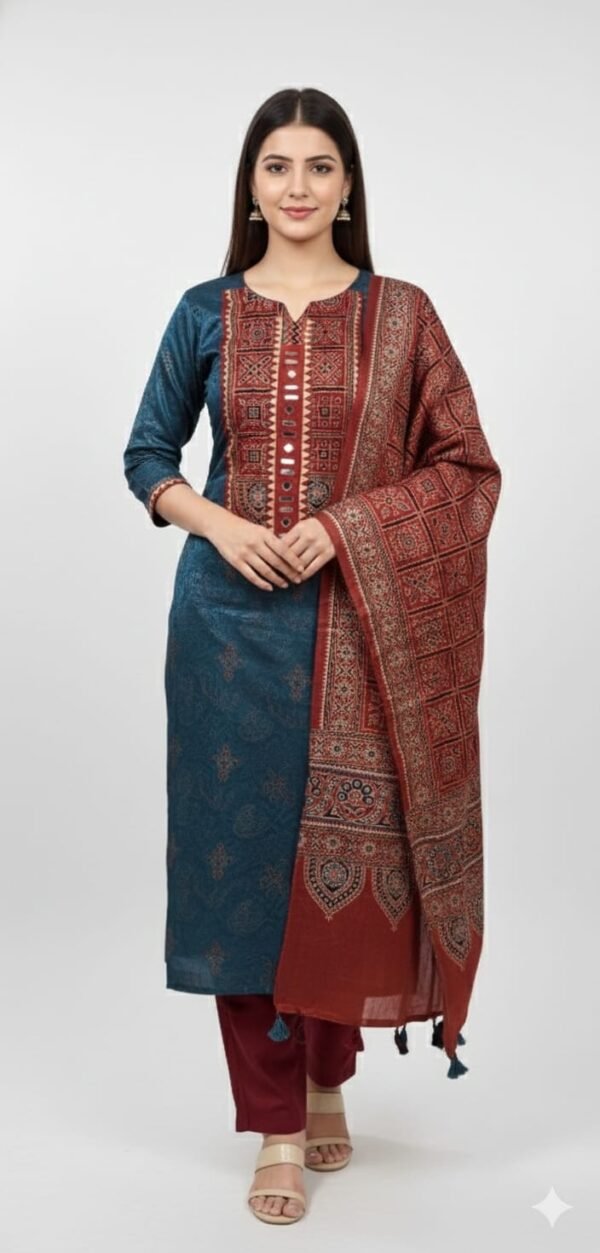Mushroom Silk Ajrak Printed Suit