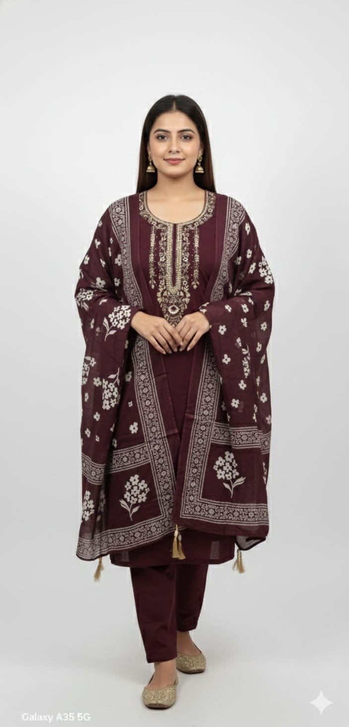 Pure Cotton Moti Work Suit