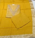 Mustard Yellow Dola Tissue Suit Set with Chanderi Dupatta and Tapeta Bottom Festive Ethnic Wear - Image 2