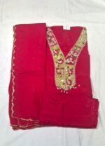 Maslin Silk Work Suit Set with Maslin Silk Dupatta and Tapeta Bottom Festive Ethnic Wear - Image 3