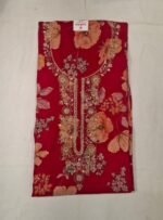 Red Maslin Cotton Work Suit Set with Chiffon Dupatta and Tapeta Bottom Festive Ethnic Wear - Image 4