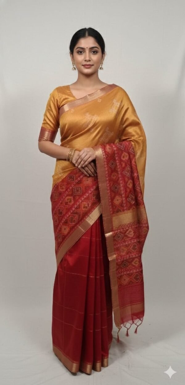 Cotton Silk Saree with Contrast Border and Tassel Pallu Traditional Ethnic Wear
