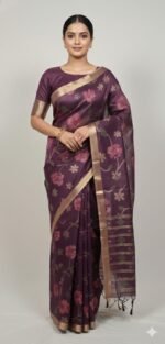 Cotton Silk Saree with Contrast Border and Tassel Pallu Traditional Ethnic Wear