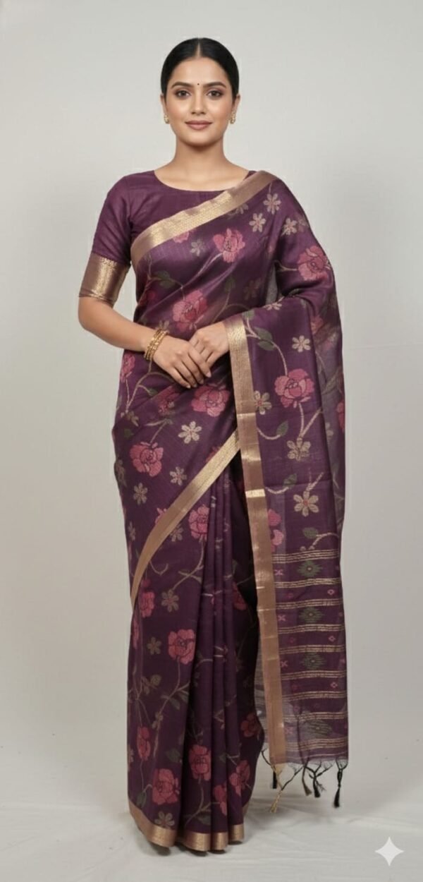 Cotton Silk Saree with Contrast Border and Tassel Pallu Traditional Ethnic Wear