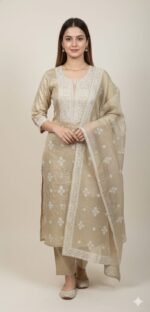 Beige Tissue Silk Suit