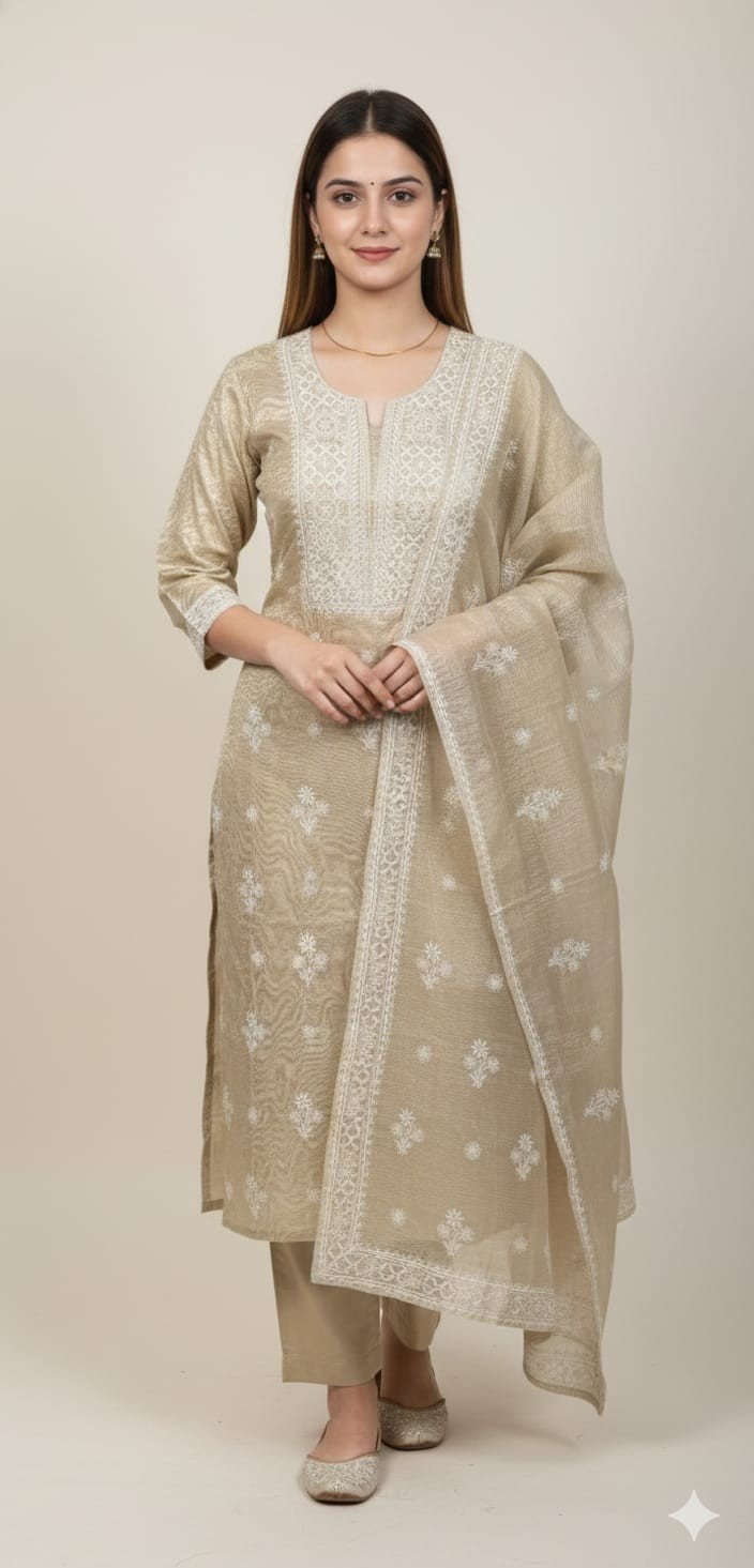 Beige Tissue Silk Suit