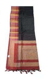 Brown Black Cotton Silk Saree with Contrast Border and Tassel Pallu Traditional Ethnic Wear - Image 3