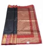 Brown Black Cotton Silk Saree with Contrast Border and Tassel Pallu Traditional Ethnic Wear - Image 2