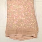 Premium Peach Georgette Embroidery Work Fabric with Floral Thread Detailing for Designer Ethnic Wear