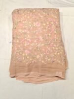 Premium Peach Georgette Embroidery Work Fabric with Floral Thread Detailing for Designer Ethnic Wear