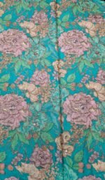 Teal Green Maslin Silk Gota Patti Work Fabric Designer Floral Ethnic Wear Material - Image 3