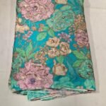 Teal Green Maslin Silk Gota Patti Work Fabric