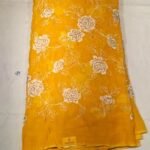 Mustard Yellow Organza Moti Work Fabric
