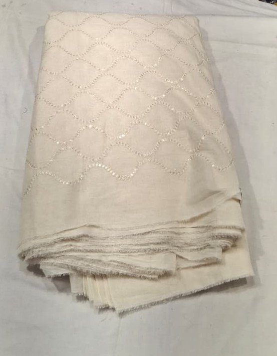 Cream Chanderi Cotton Embroidery Fabric