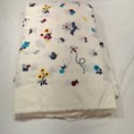 Off White Mul Cotton Embroidery Fabric with Leaf Design Soft Lightweight Dress Material