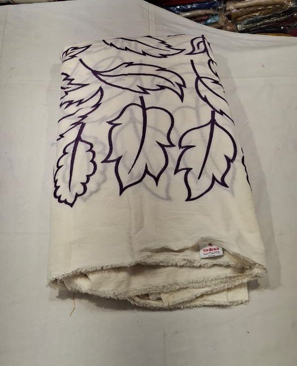 Off White Mul Cotton Embroidery Fabric