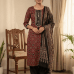 Mushroom Silk Unstitched Suit Set with Dupatta