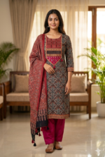 Mushroom Silk Unstitched Suit Set with Dupatta