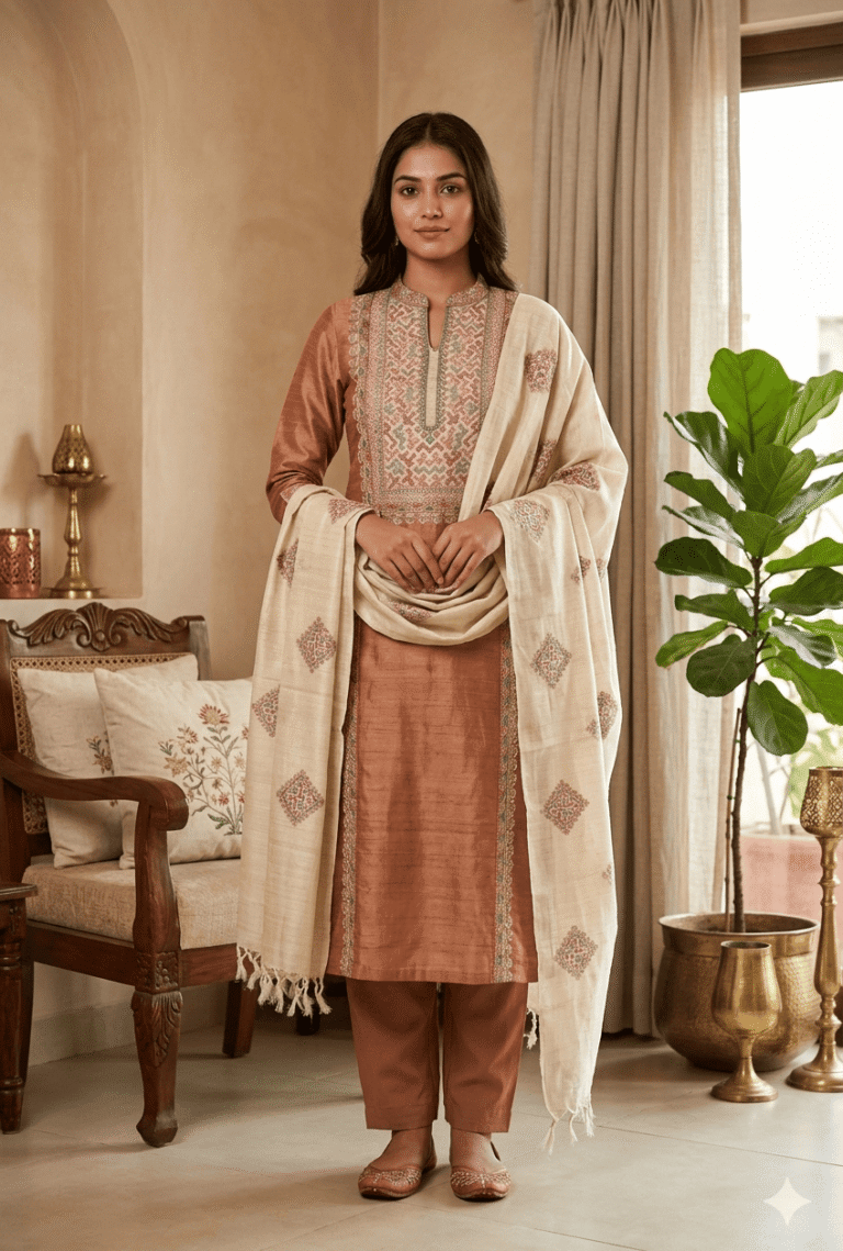 Tassar Silk 3 Piece Unstitched Suit