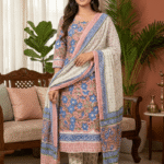 Stylish Pure Cotton 3 Piece Unstitched Suit Set with Chiffon Dupatta