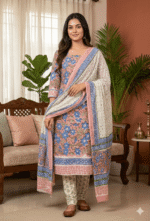 Stylish Pure Cotton 3 Piece Unstitched Suit Set with Chiffon Dupatta