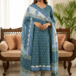 Stylish Pure Cotton 3 Piece Unstitched Suit Set with Chiffon Dupatta