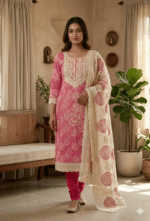 Stylish Pure Cotton 3 Piece Unstitched Suit Set with Cut Work Dupatta