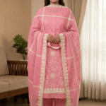 Elegant Cotton Kota Suit with Dupatta and Cotton Bottom - 3 Piece Unstitched Set