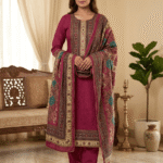 Stylish Cotton Chanderi Suit with Printed Dupatta and Cotton Bottom - 3 Piece Unstitched Set