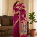 Premium Leeba Cotton Saree with Floral Print & Tassel Pallu