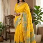 Premium Leeba Cotton Saree with Floral Print & Tassel Pallu