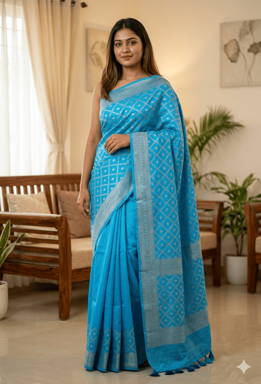 1774758702288 Premium Leeba Cotton Saree with Floral Print & Tassel Pallu - Image 1