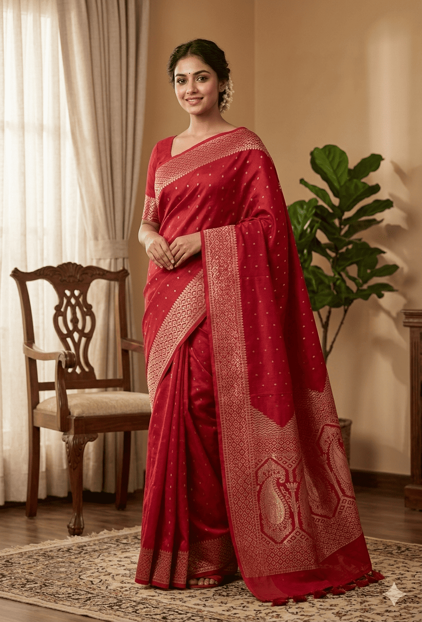 1774758956376 Premium Leeba Cotton Saree with Floral Print & Tassel Pallu - Image 1