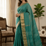 Premium Leeba Cotton Saree with Floral Print & Tassel Pallu