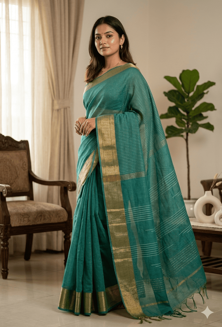1774759212066 Premium Leeba Cotton Saree with Floral Print & Tassel Pallu - Image 1