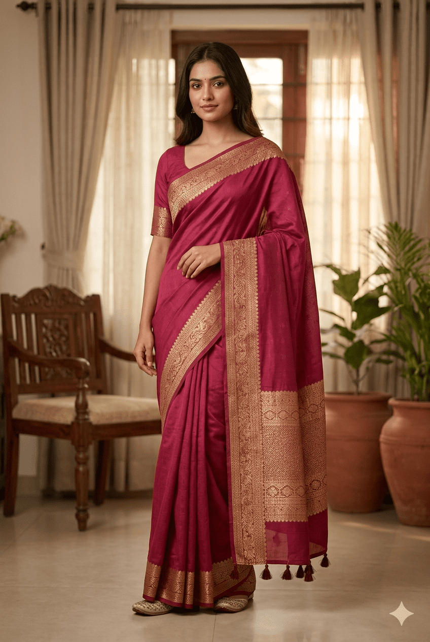 1774759397171 Premium Leeba Cotton Saree with Floral Print & Tassel Pallu - Image 1