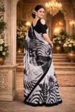 Italian Crepe Printed Saree with Blouse Piece - Image 2