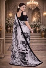 Italian Crepe Printed Saree with Blouse Piece - Image 4