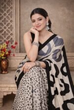 Italian Crepe Printed Saree with Blouse Piece - Image 3
