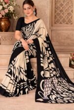 Italian Crepe Printed Saree with Blouse Piece - Image 3