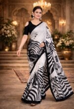 Italian Crepe Printed Saree with Blouse Piece - Image 3