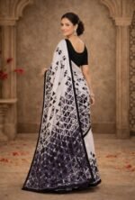 Italian Crepe Printed Saree with Blouse Piece - Image 3