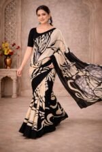 Italian Crepe Printed Saree with Blouse Piece - Image 5
