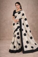 Italian Crepe Printed Saree with Blouse Piece - Image 2