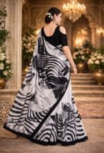 Italian Crepe Printed Saree with Blouse Piece - Image 4
