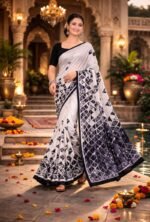 Italian Crepe Printed Saree with Blouse Piece - Image 4